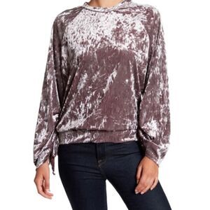 Ro & De Anthropologie Crushed Velvet Sweatshirt Ruched Tie Sleeve Detail